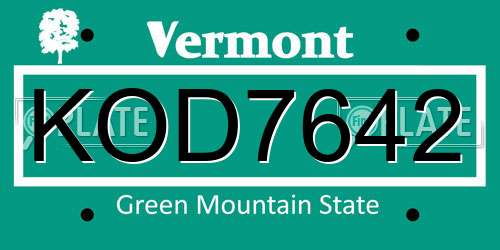 KOD7642 Vermont License Plate