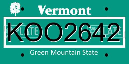 KOO2642 Vermont License Plate