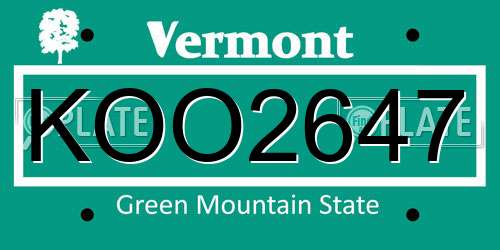 KOO2647 Vermont License Plate
