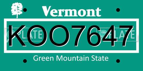 KOO7647 Vermont License Plate