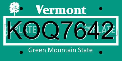 KOQ7642 Vermont License Plate