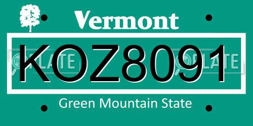 KOZ8091 Vermont License Plate