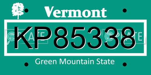 KP85338 Vermont License Plate