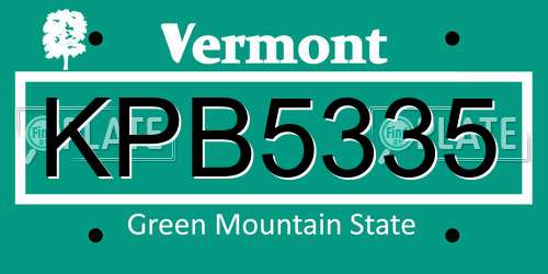KPB5335 Vermont License Plate