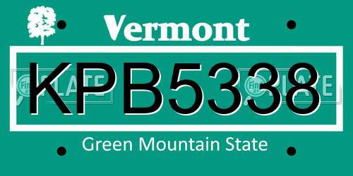 KPB5338 Vermont License Plate