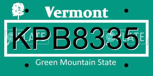 KPB8335 Vermont License Plate