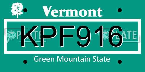 KPF916 Vermont License Plate