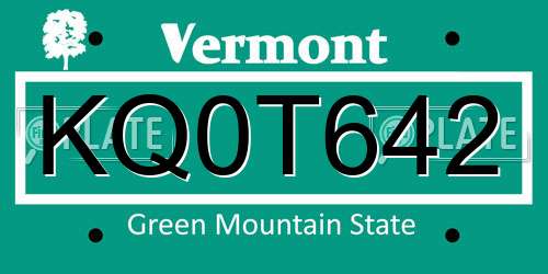 KQ0T642 Vermont License Plate