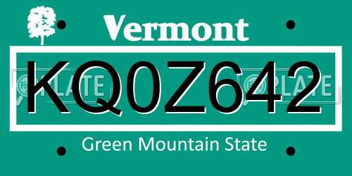 KQ0Z642 Vermont License Plate