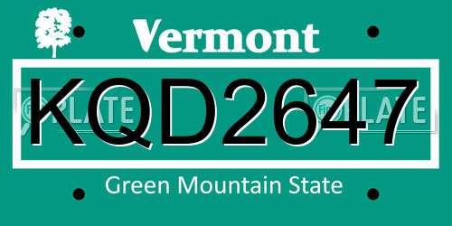 KQD2647 Vermont License Plate