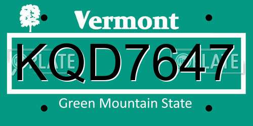 KQD7647 Vermont License Plate