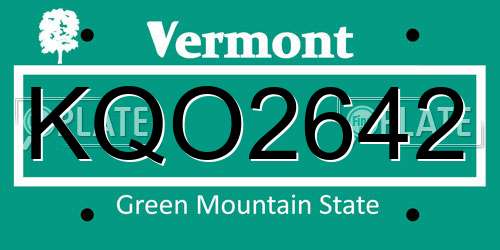 KQO2642 Vermont License Plate