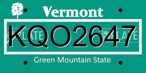 KQO2647 Vermont License Plate