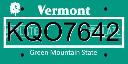 KQO7642 Vermont License Plate