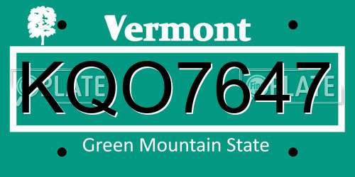 KQO7647 Vermont License Plate