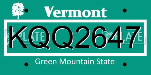 KQQ2647 Vermont License Plate