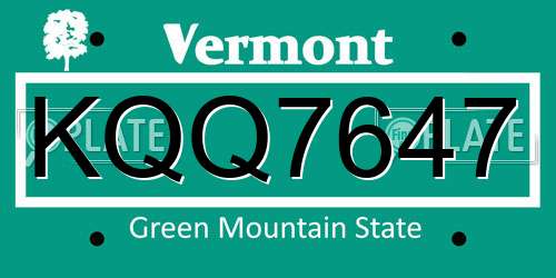 KQQ7647 Vermont License Plate