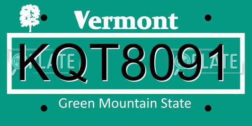 KQT8091 Vermont License Plate