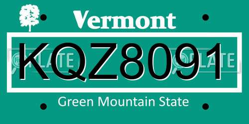 KQZ8091 Vermont License Plate
