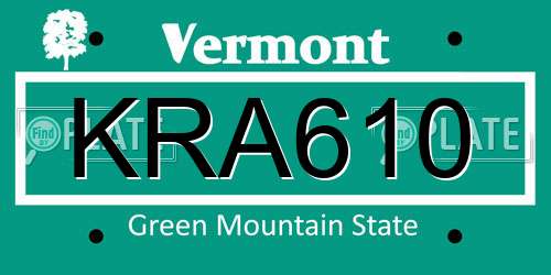 KRA610 Vermont License Plate