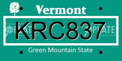 KRC837 Vermont License Plate