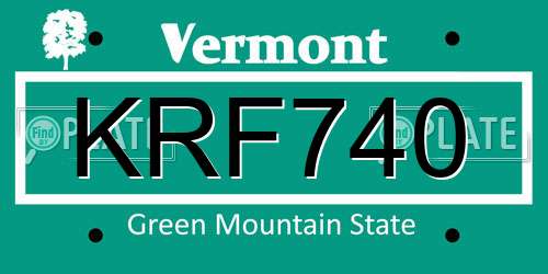 KRF740 Vermont License Plate