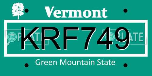 KRF749 Vermont License Plate
