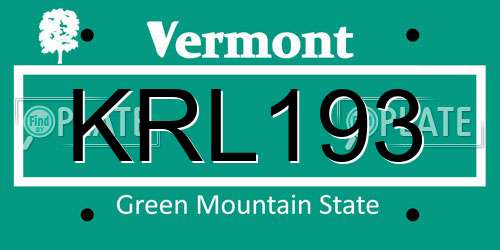 KRL193 Vermont License Plate