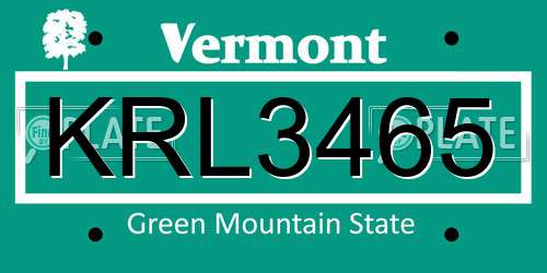 KRL3465 Vermont License Plate