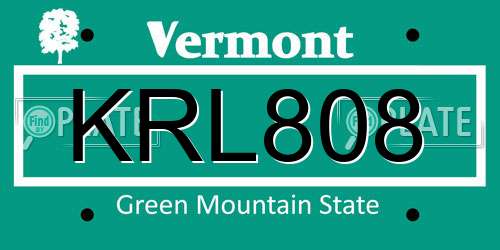 KRL808 Vermont License Plate