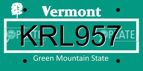 KRL957 Vermont License Plate