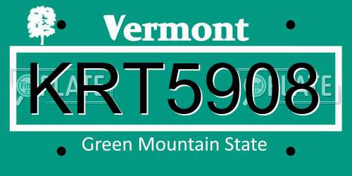 KRT5908 Vermont License Plate