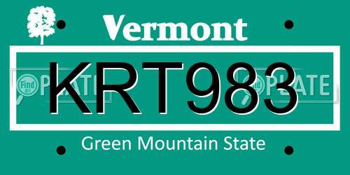 KRT983 Vermont License Plate