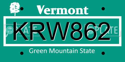 KRW862 Vermont License Plate