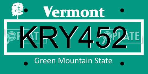 KRY452 Vermont License Plate