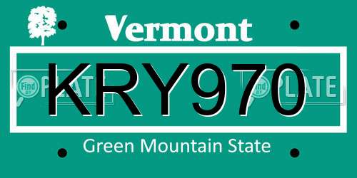 KRY970 Vermont License Plate