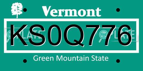 KS0Q776 Vermont License Plate