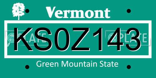 KS0Z143 Vermont License Plate