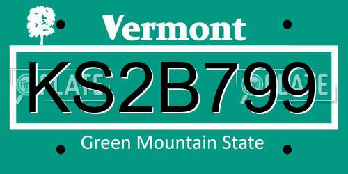 KS2B799 Vermont License Plate