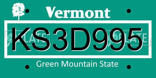 KS3D995 Vermont License Plate