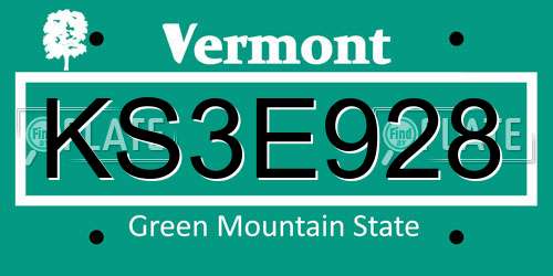 KS3E928 Vermont License Plate