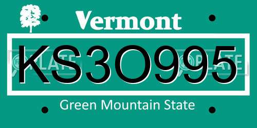 KS3O995 Vermont License Plate