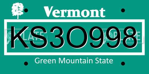 KS3O998 Vermont License Plate