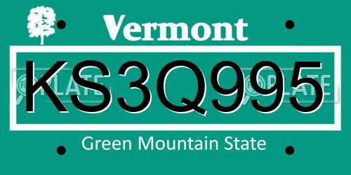 KS3Q995 Vermont License Plate