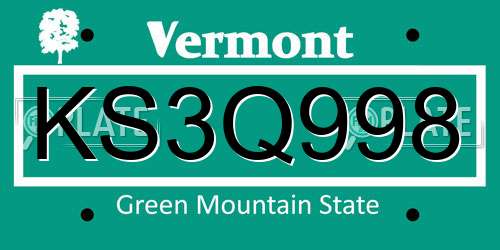 KS3Q998 Vermont License Plate