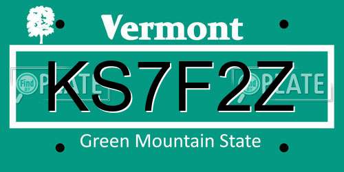 KS7F2Z Vermont License Plate