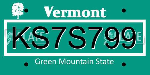 KS7S799 Vermont License Plate