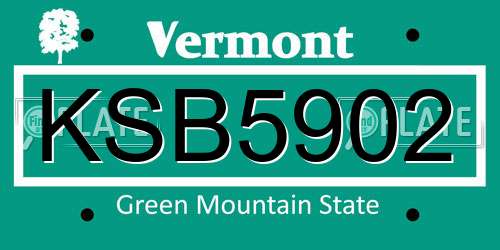 KSB5902 Vermont License Plate