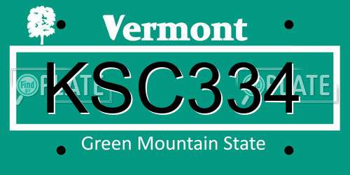 KSC334 Vermont License Plate
