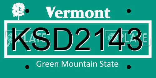 KSD2143 Vermont License Plate